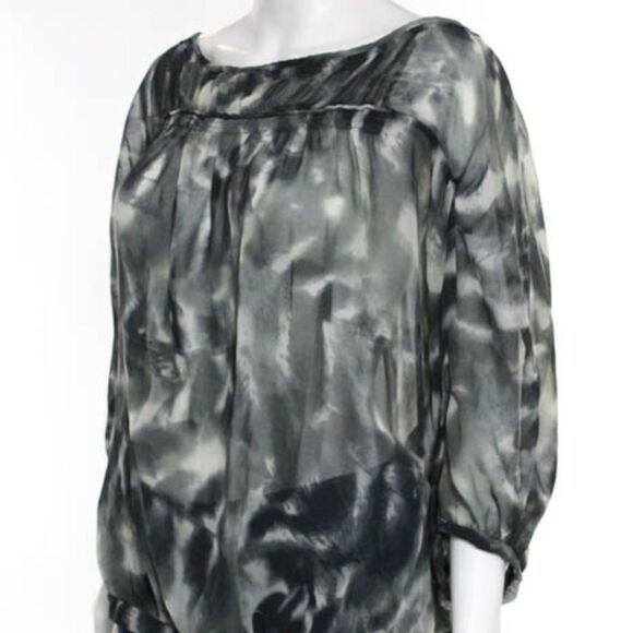 Zara Basic Green Gray Ivory 3/4 Sleeve Top M - Picture 3 of 6